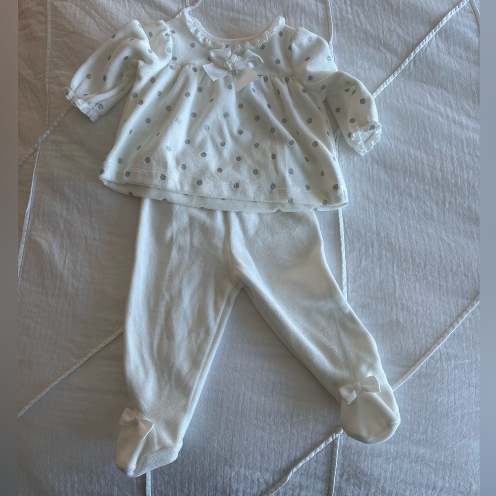 Little me 2 piece ivory and silver set in 6 months